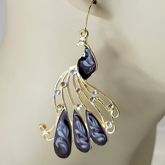 Black Peacock with Crystal Earrings - Picture 2 of 15